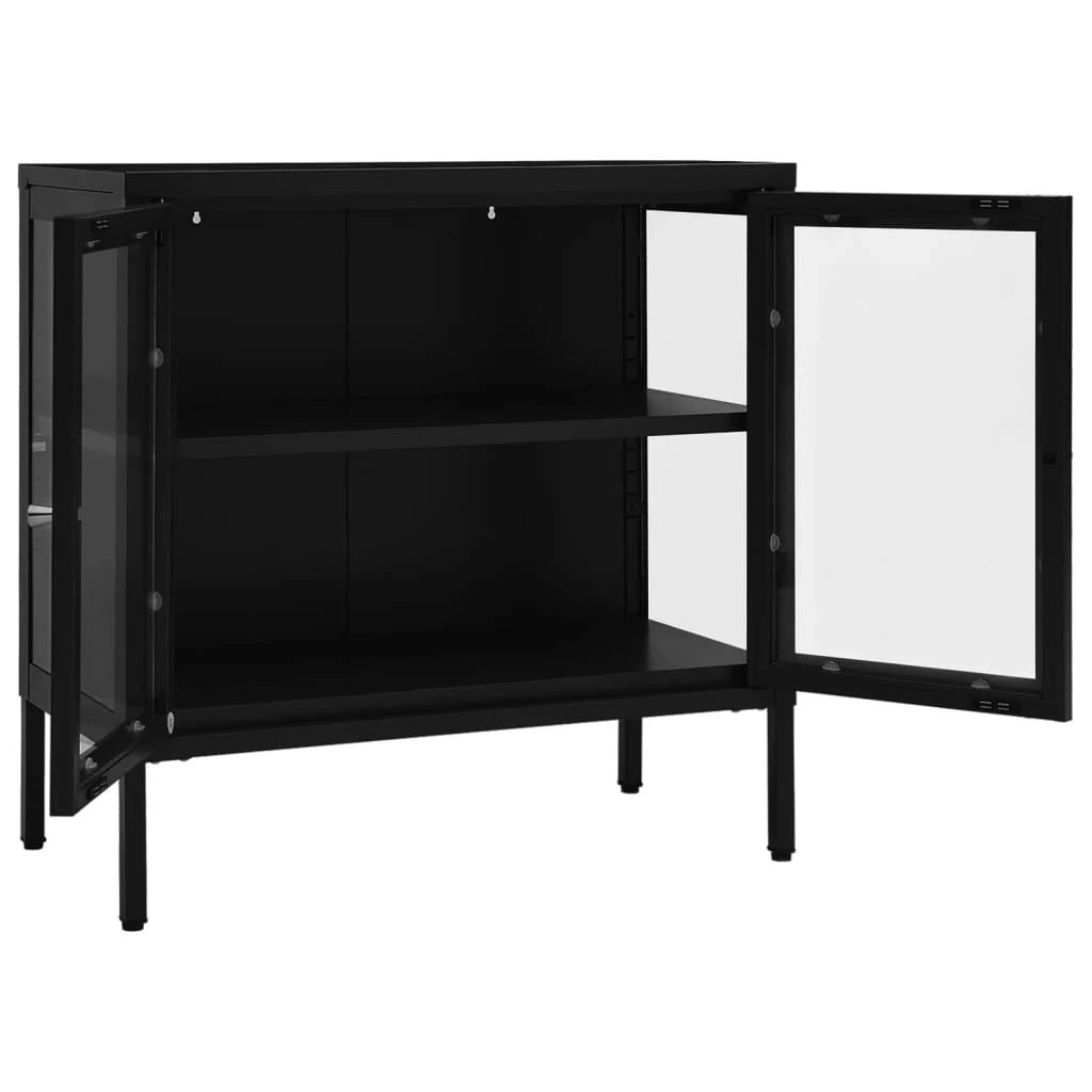 Buffet credenza cassettiera armadio mobile contenitore organizer per cucina soggiorno salotto 70 x 35 x 70 cm acciaio e vetro nero 02_0036106
