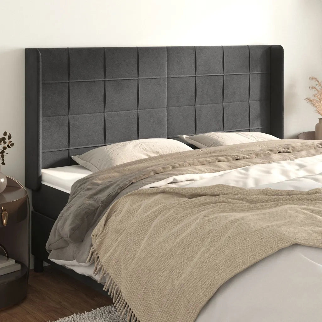 Testiera ad Orecchio-Testata con Orecchie GrigioScuro 183x16x118/128 cm in Velluto 370016