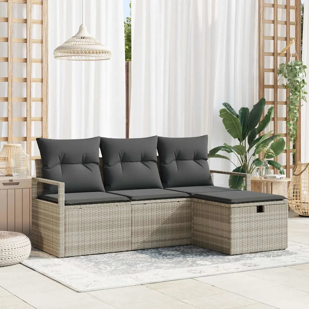 Set di divani con cuscino 4 pcs Grigio chiaro polyrattan