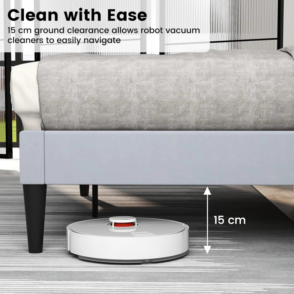 Telaio per letto da 140 x 200 cm, con testiera tappezzata, rete a doghe con gambe di sostegno, portata 250 kg, struttura per letto per camera da letto, grigio (stile 2)