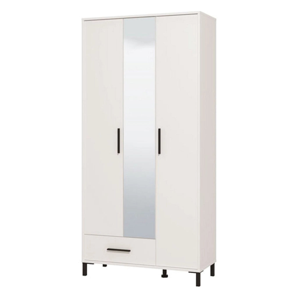 Armadio Camera da Letto Cimitile, Guardaroba Grande 6 Ripiani, 93x192.5h cm Bianco Opaco