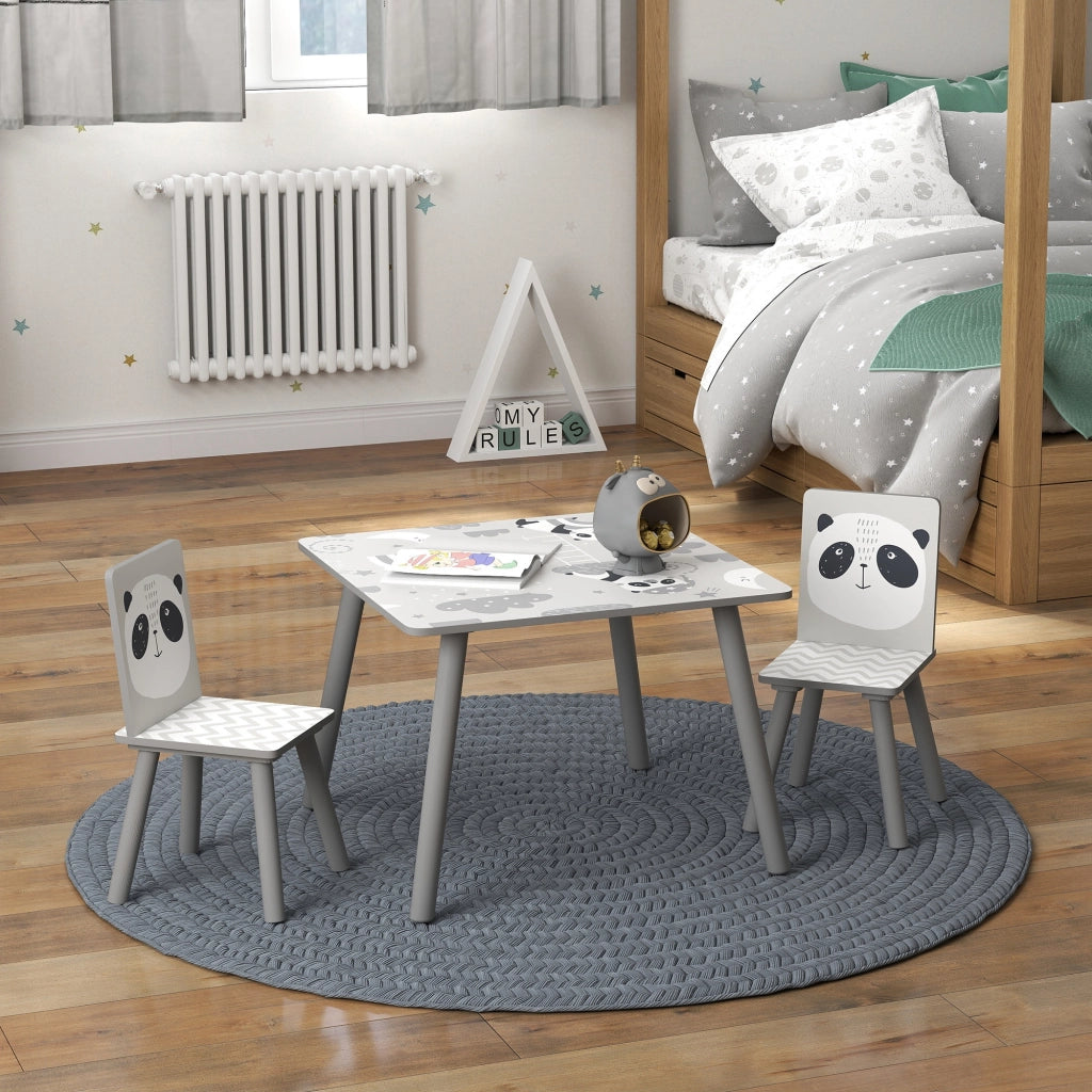 Set Tavolino e 2 Sedie per Bambini 3-8 Anni in MDF e Legno di Pino, Grigio