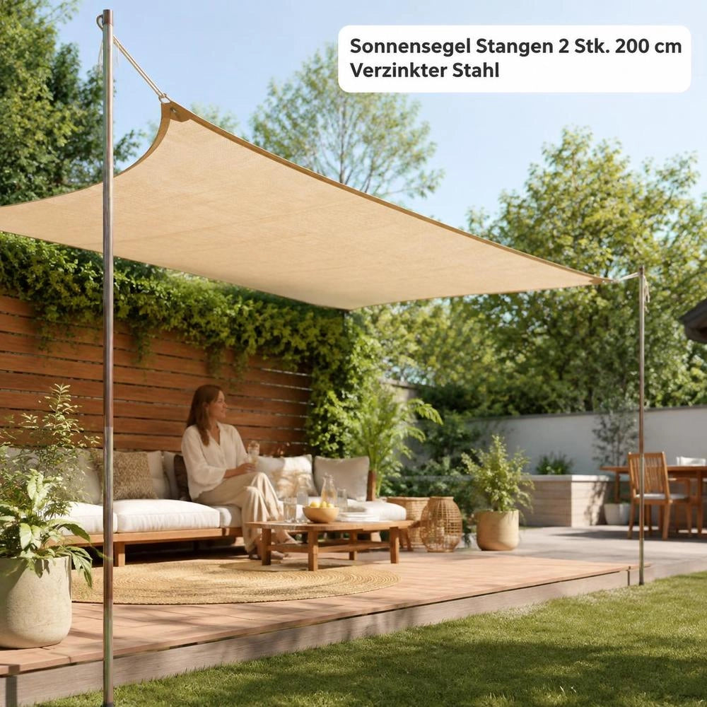 Sunshade Sail Poles, 2 Pieces, 200 Cm, Galvanized Steel