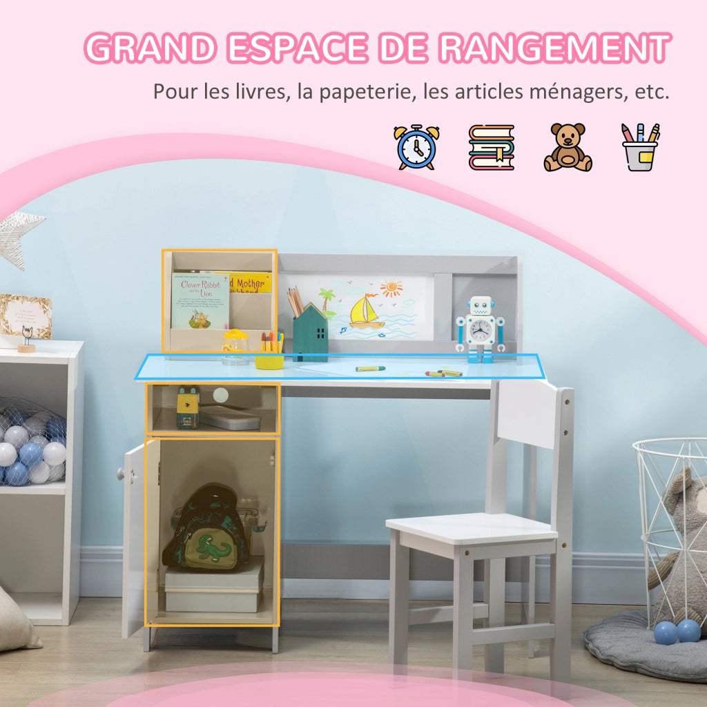 Tavolo da pranzo per bambini con lavagna ¨C zephmum ¨C 90x45x85 cm Grigio