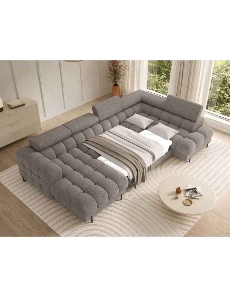 Divano panoramico convertibile Beige scuro angolo destro FERARIA 358x93x202cm