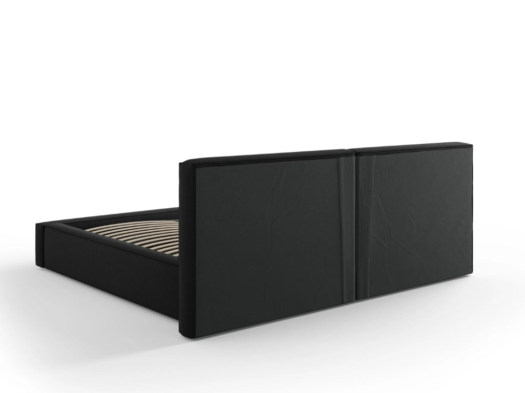 Cosmopolitan Design - Letto a cassettone con testiera doppia "Arendal" 200x200cm in tessuto strutturato nero 