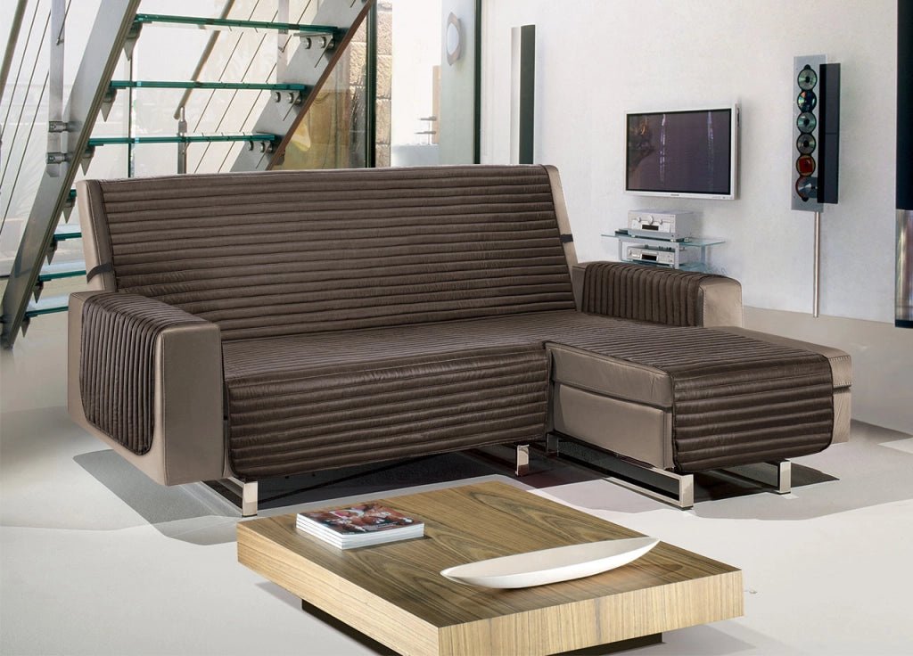 Copridivano Con Penisola Trapuntato Modello Best Colore Marrone - 240 cm - Marrone