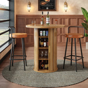 Tavolo da bar rotondo con 4 ripiani e anta scorrevole, per soggiorno e bar, in MDF e metallo, effetto legno, 60 × 60 × 91.6 cm