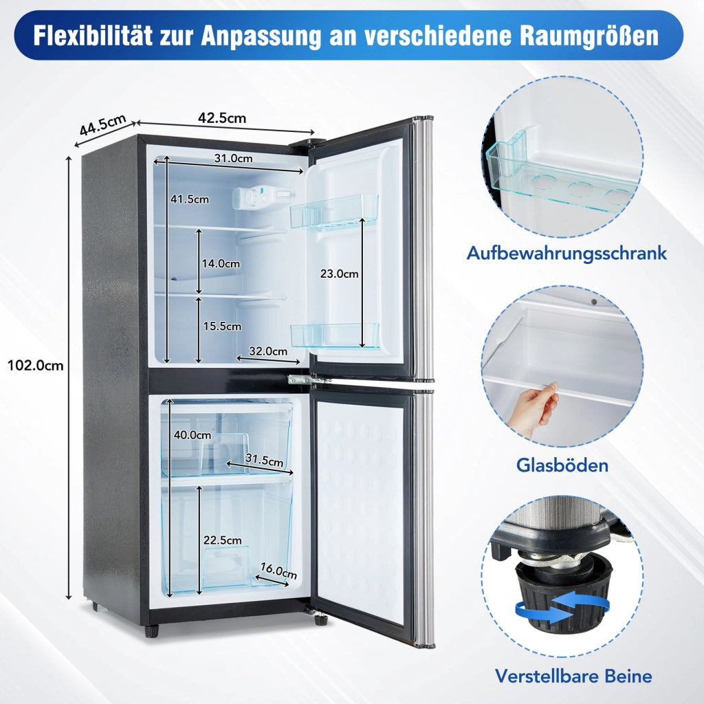 Frigorifero combinato 106 L con freezer 4 stelle; LED e temperatura regolabile; nero e argento