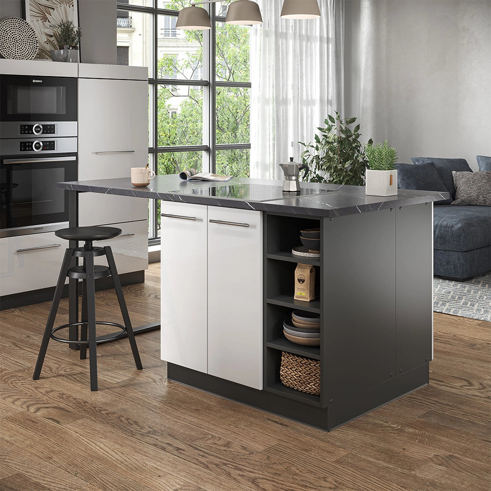 Vicco Isola cucina Bianco lucido/antracite 90 cm senza piano di lavoro