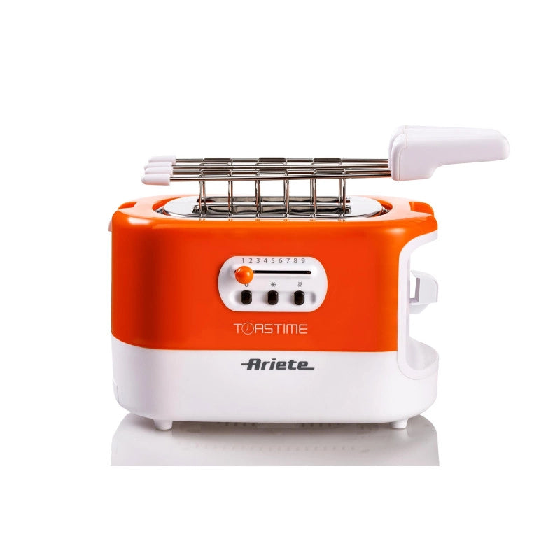 Tostapane con Pinze per 2 fette - 9 Gradi di Doratura - 700 Watt - Bianco e Arancio