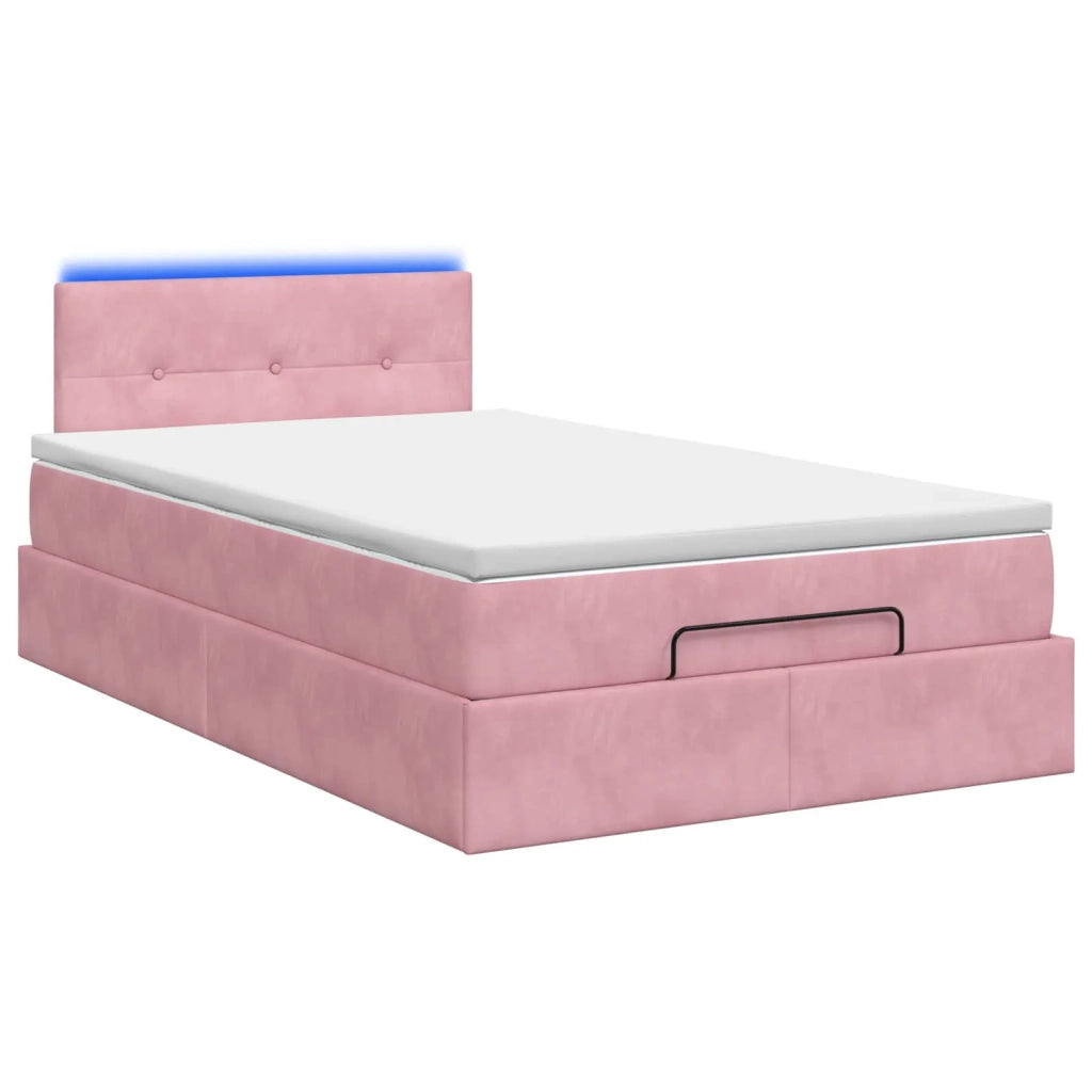 Letto Ottomano con Materasso e LED Rosa 120 x 200 cm Velluto 3457136