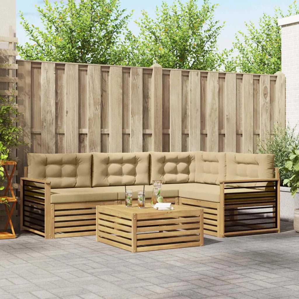 Set di divani da esterno 6 pcs Bianco e Beige Poliestere
