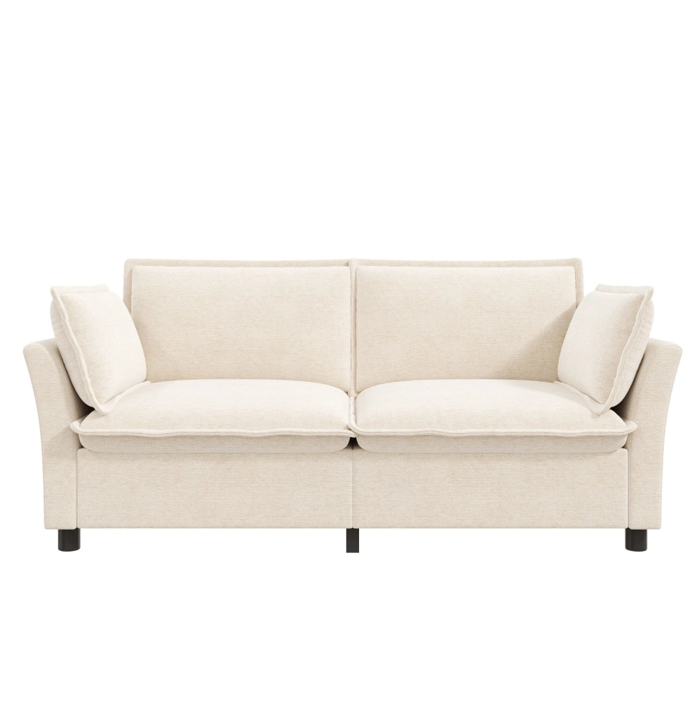 Divano 2 posti ULEVR 155x81x87 cm in ciniglia beige con molle insacchettate e 2 cuscini