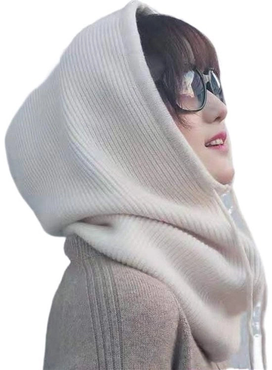 Cappuccio invernale per donne in lana di cammello, sciarpa a maglia con cappuccio, cappello da bivacco in lana (colore: beige, misura: one size)
