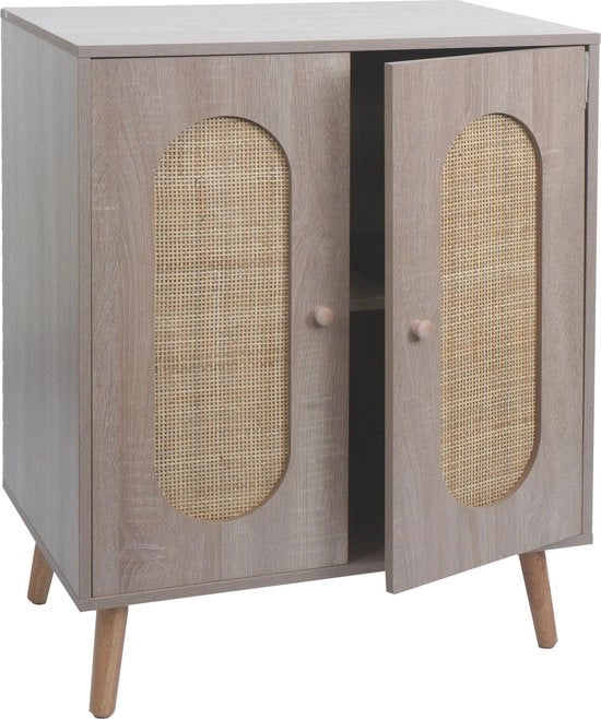 Cassettiere MCW-M35, buffet a muro alta, contenitori di archiviazione, materiali Kubu rotan melamina, finitura a imitazione di quercia