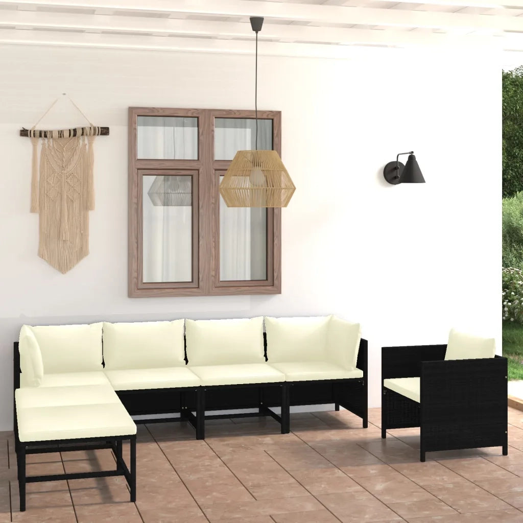 Set Divani da Giardino 7 pz con Cuscini in Polyrattan Nero 3059785