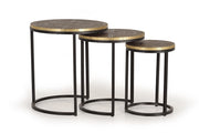 Set di 3 tavolini impilabili con base in metallo e piano in ottone