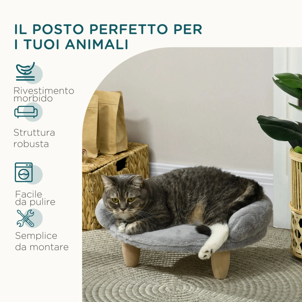 Cuccia Divanetto per Cani e Gatti 47x40x20 cm Sfoderabile in Peluche Grigio