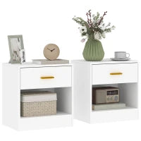 Set 2 Comodini Moderni in Legno con Cassetto e Ripiano Aperto, 39x28x41 cm, Bianco