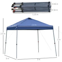 Gazebo Pieghevole 3x3m da Giardino ed Esterno in Metallo e Tessuto Oxford Blu con Borsa da Viaggio e Gambe Regolabile 3 Livelli
