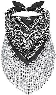 Bandana con frange - Strass perle - Sciarpa - Cappuccio - Accessori da festa - 55 x 55 cm - Poliestere con pailletten
