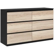 Cassettiera 6 Cassetti per Camera da Letto in Legno con Guide in Metallo, 120x39x75 cm, Nera e color Legno