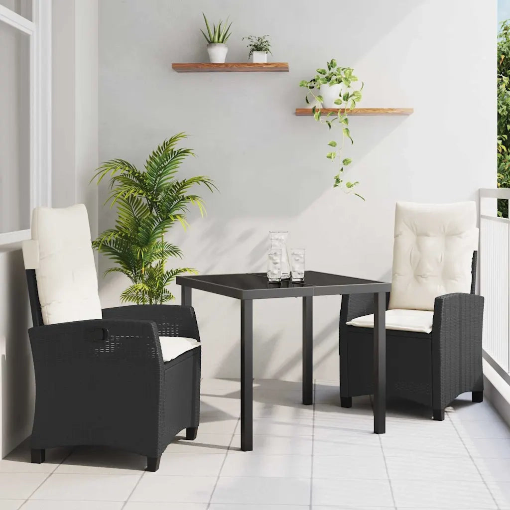 Set da Pranzo per Giardino con cuscino 3 pcs Nero polyrattan 3380365