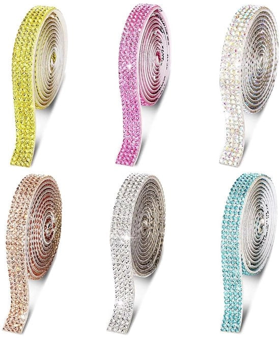 Set a strass a 6 pezzi - autoadesivo - nastro cristallo glitter - per artigianato - decorazione di matrimonio - larghezza 0,8 cm, lunghezza 91 cm