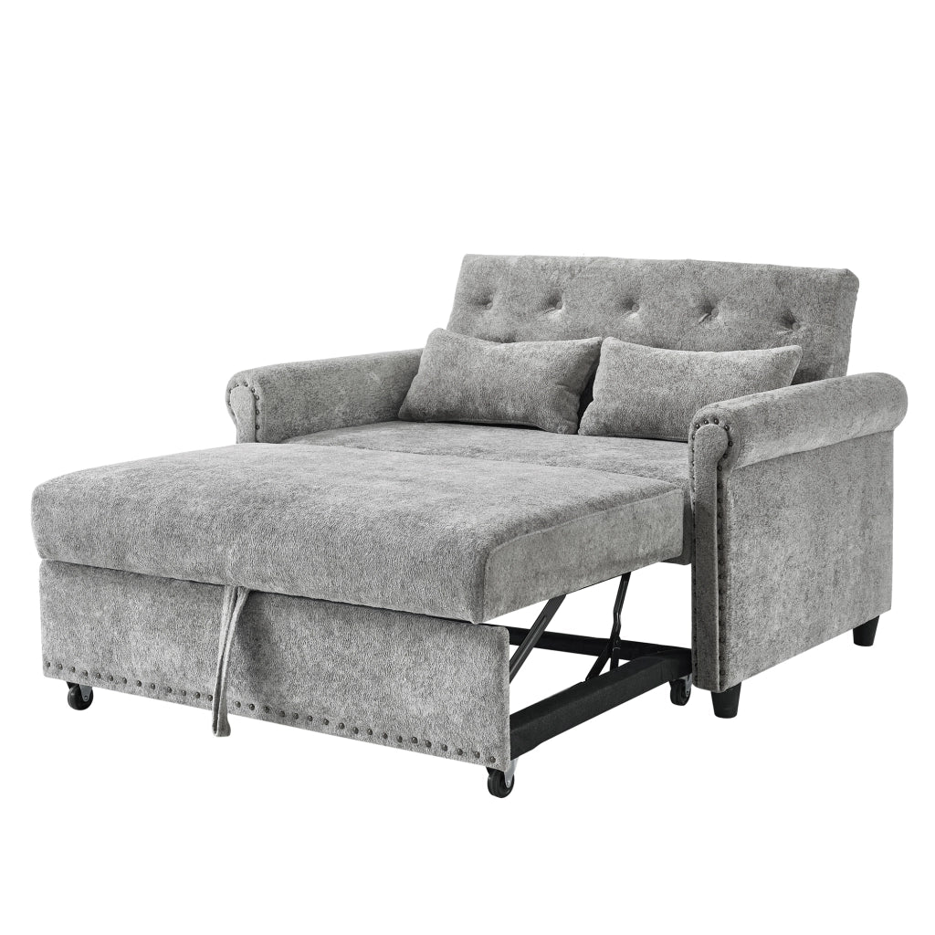 Divano letto 2 posti ¨C Minimal ¨C tessuto chenille beige con 2 cuscini