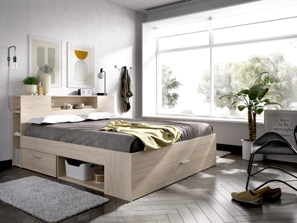 Murlo, Letto Matrimoniale Contenitore, Marrone Rovere