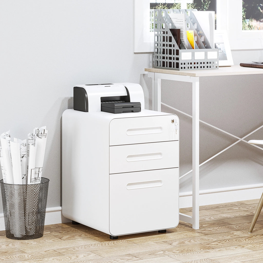 Mobile schedario/contenitore per ufficio con 3 cassetti, in acciaio, bianco, 39x48x59 cm