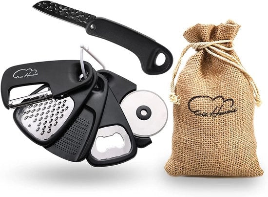 Set di accessori da cucina da 6 pezzi, attrezzatura da cucina spaziale per cucine piccole, accessori da cucina stivati per camper, glamping, caravane e camper, accessori per camper e regali per proprietari di camper (nero, 6 pezzi)