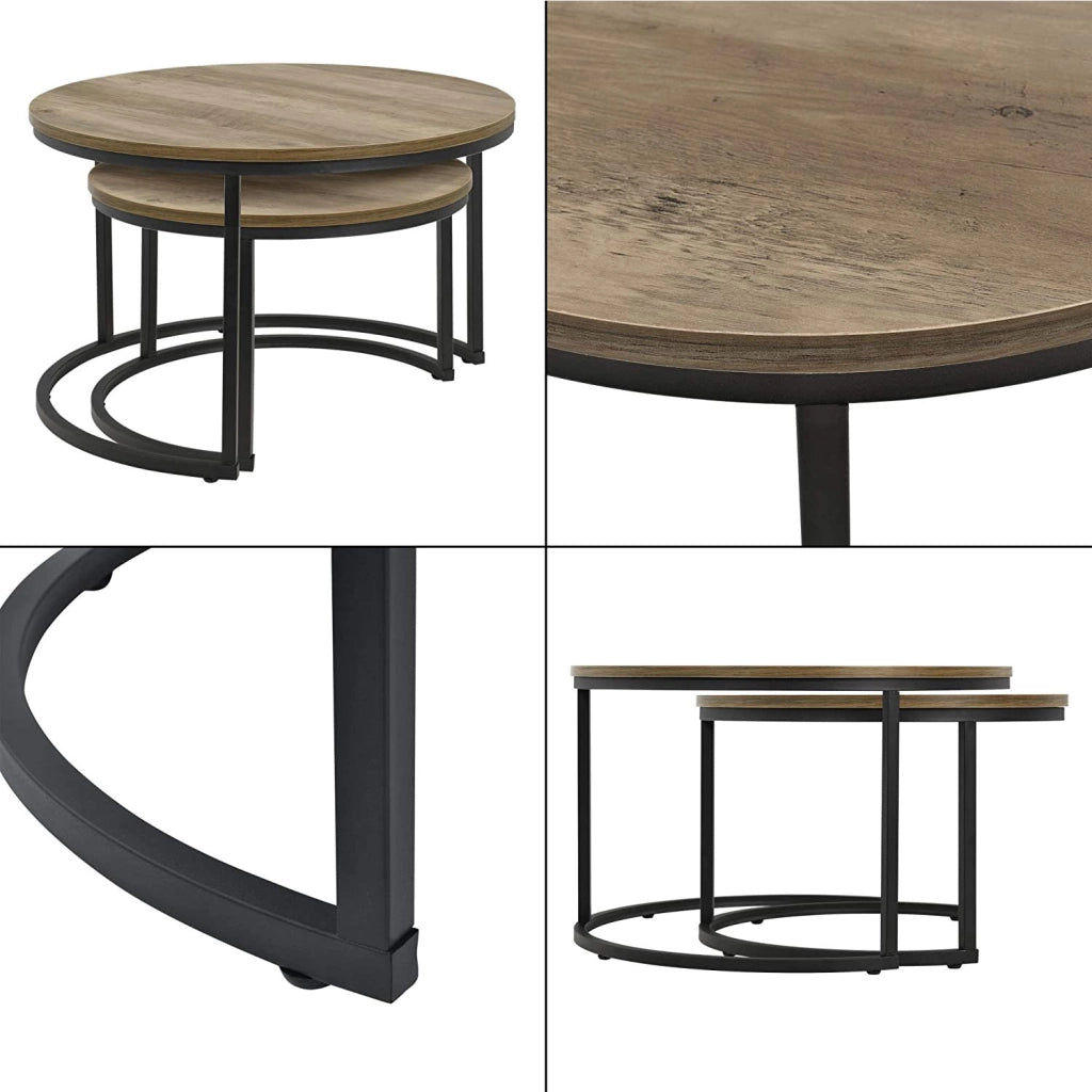 Set Christchurch 2 Tavolini Sovrapponbili con Piani Rotondi - Effetto Legno [en.casa]