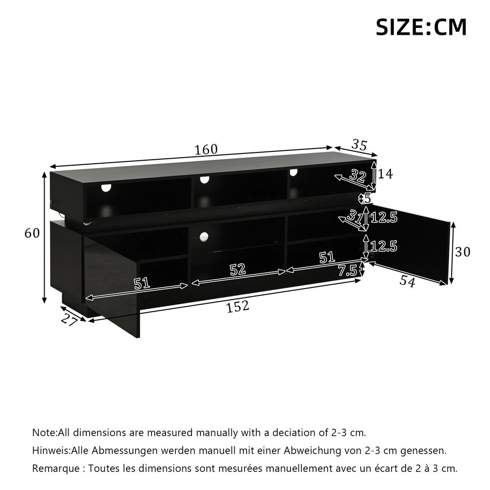 Mobile TV LED con Vetro Temperato ¨C Xylo ¨C Nero, 160x35x60 cm, MDF Lucido