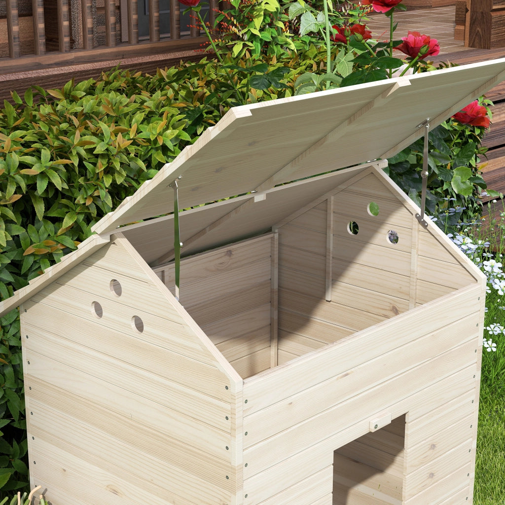 Casetta da giardino con tetto apribile e rampa sulla porta anteriore in legno di abete naturale