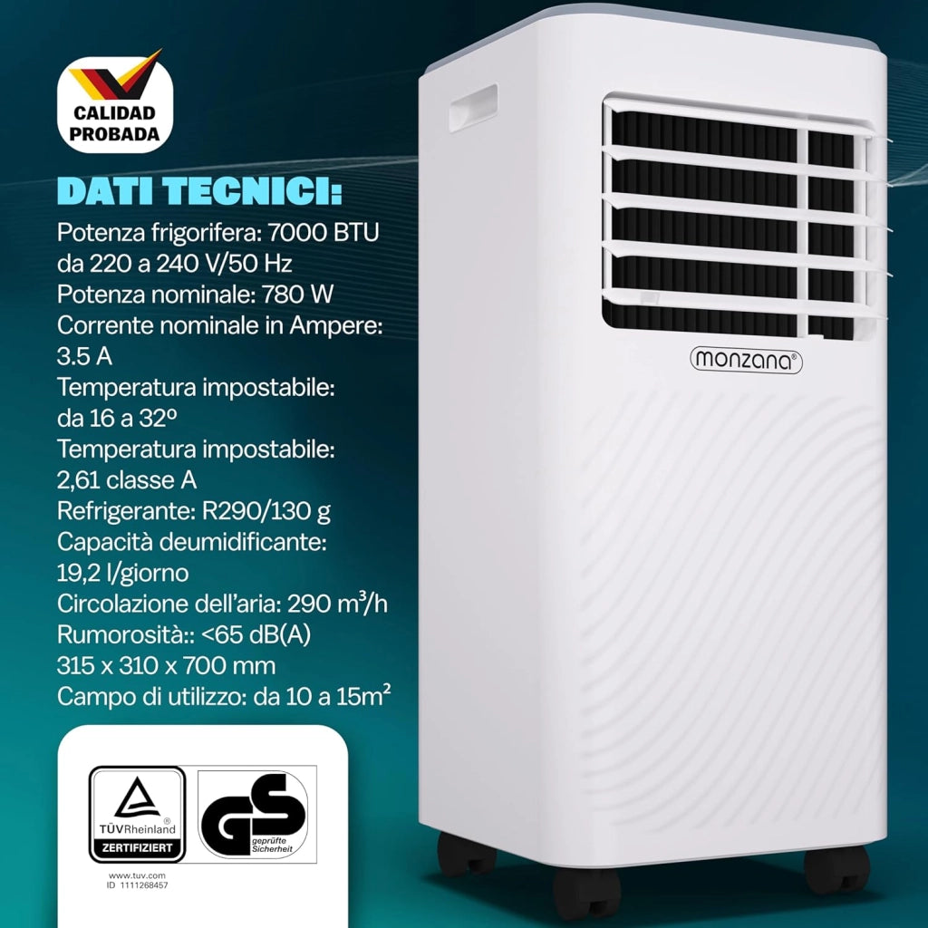 ® Condizionatore d'Aria Mobile 7000BTU 3in1 750W Timer Telecomando Deumidificatore Climatizzatore Raffreddatore