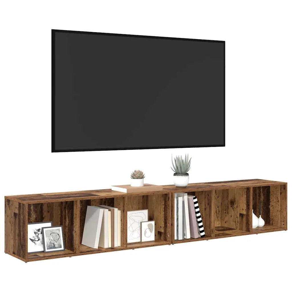 Set mobile TV 2 pz-Set di 2 Credenza per TV Legno vecchio 37 x 35 x 107cm
