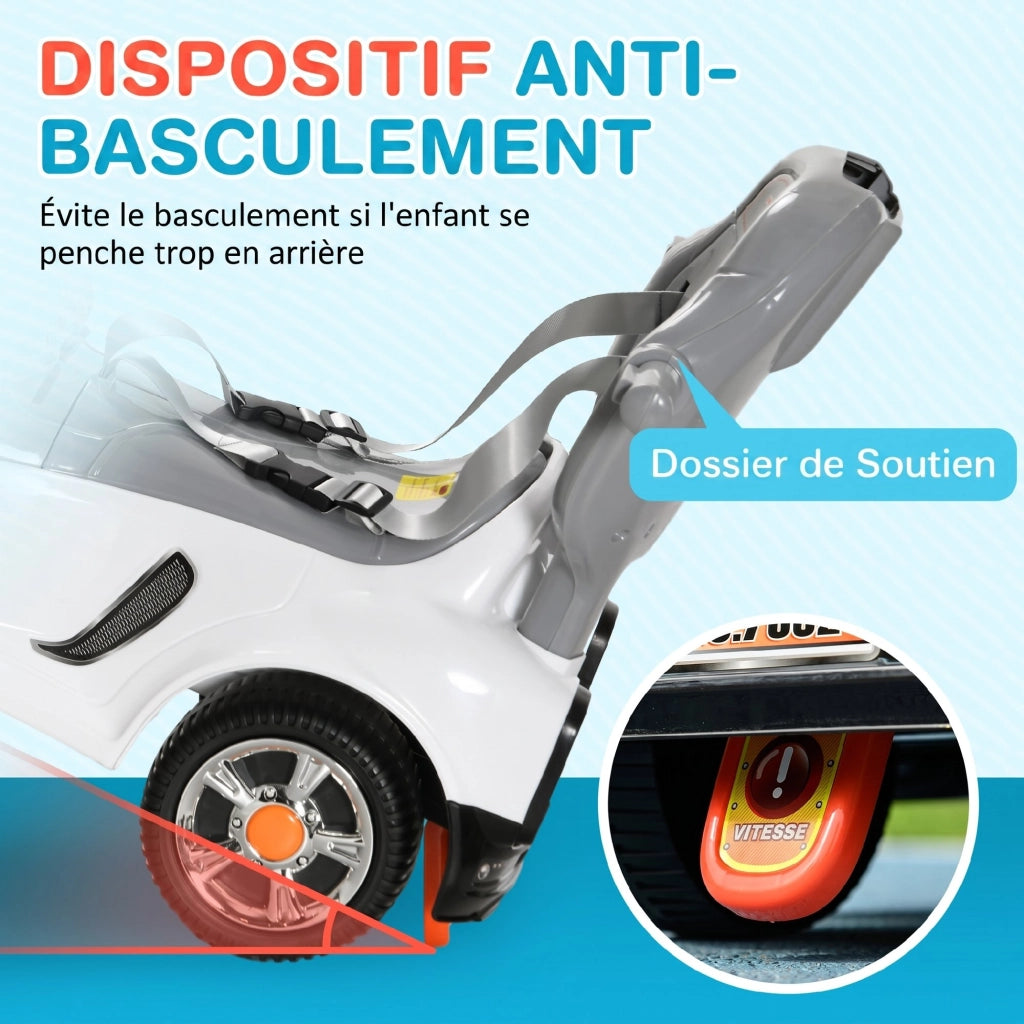 Macchina Cavalcabile per Bambini 3 in 1 Auto a Spinta con Maniglione Pedali e Parasole Robot Bianco