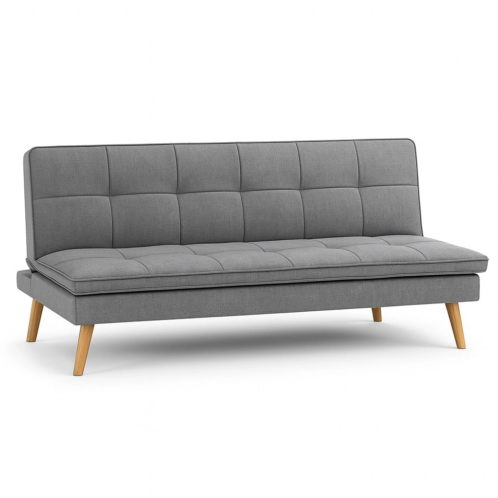Divano Letto Reclinabile 3Posti in Tessuto Nordico con Gambe Legno Naturale Grigio