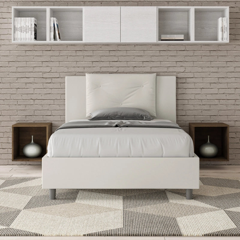 Letto imbottito 1 piazza e mezza 120x210 cm Appia - Bianco,Similpelle,Contenitore