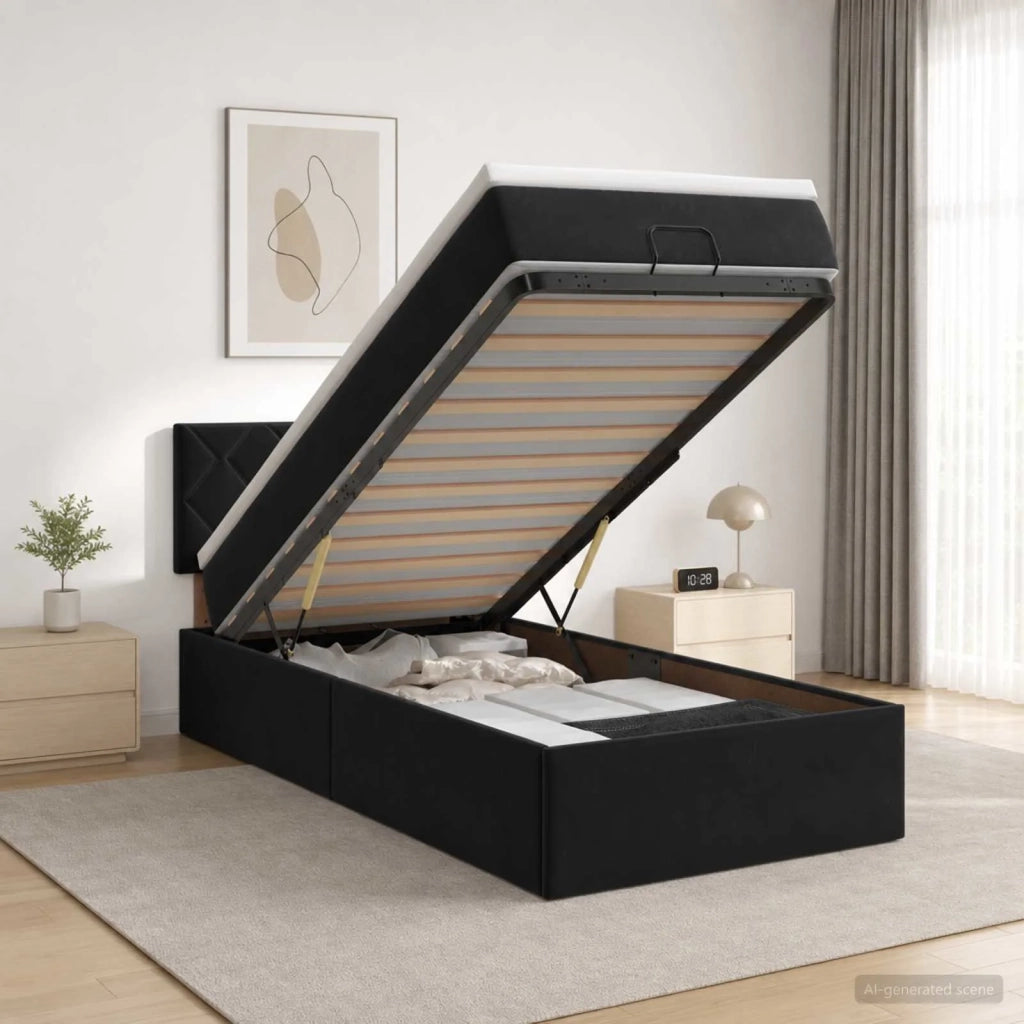 Letto ottomano con materasso Nero 90 x 190 cm Velluto 3456599