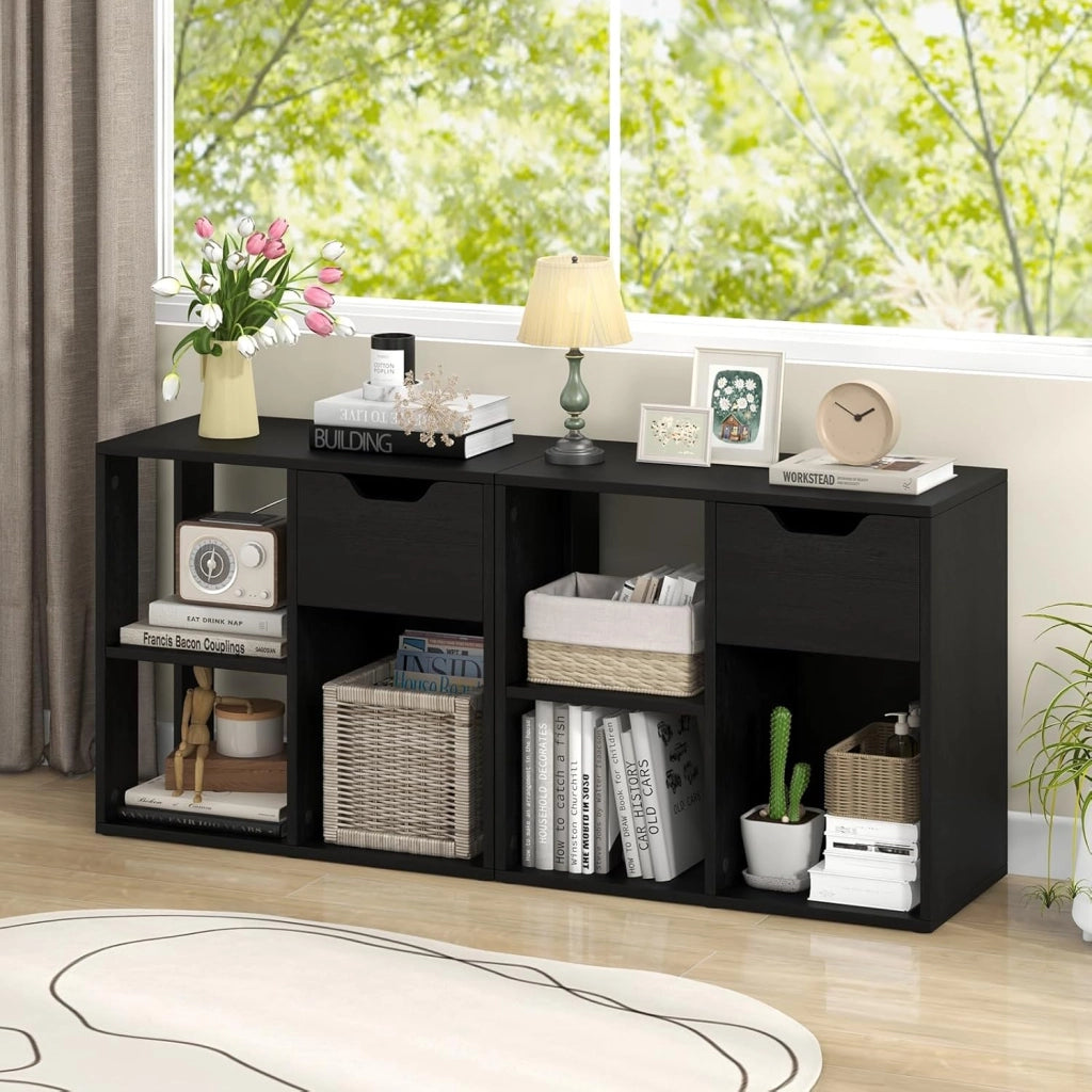 Libreria, scaffale con 1 cassetto e 3 cubi, 60 x 30 x 53 cm, scaffale a cubi autoportante per soggiorno, studio, ufficio (nero)
