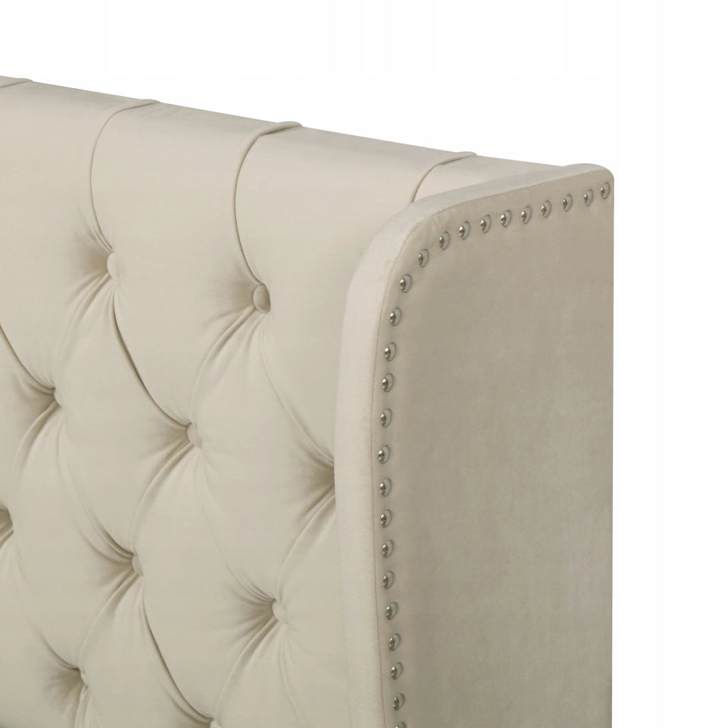 Letto matrimoniale 160x200cm - Xylo - Vellutato, chiodi, gambe di legno, blu
