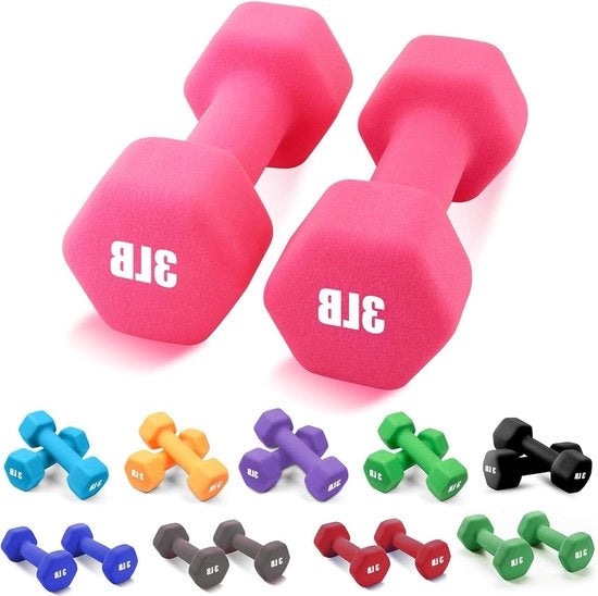 Set di 2 manubri in neoprene - pesi personali per donne - antiscivolo - antirollamento - rosa - ciascuno 14 kg
