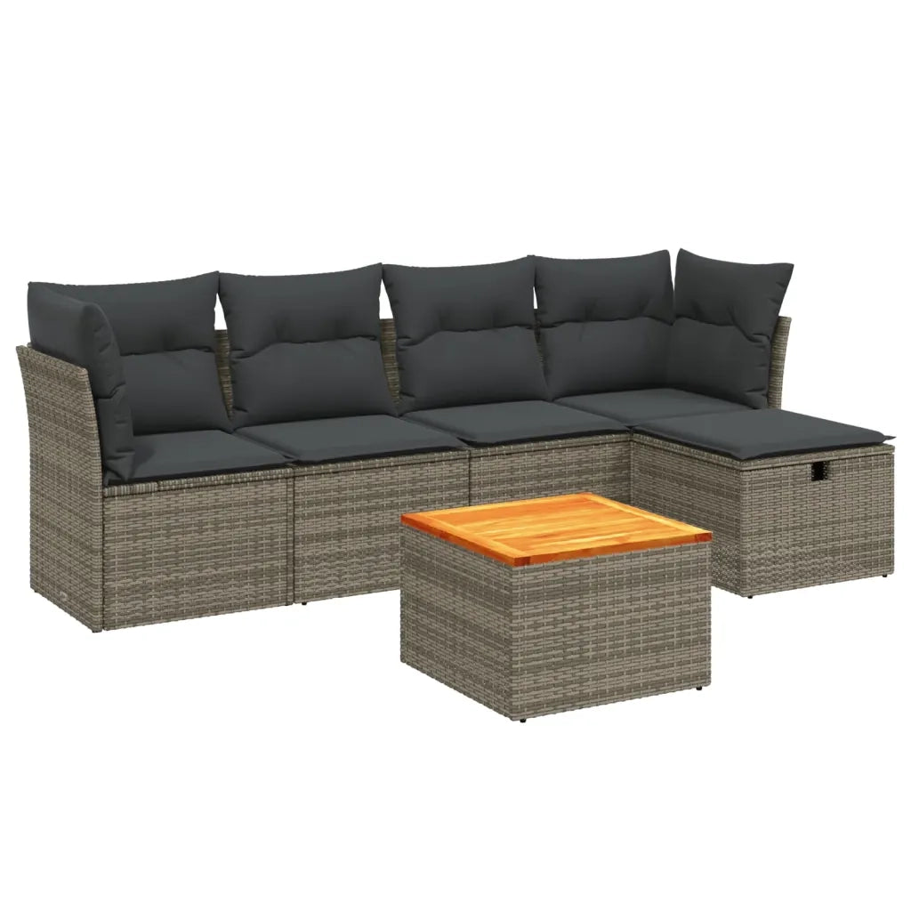 Set Divano da Giardino 6 pz con Cuscini Grigio in Polyrattan
