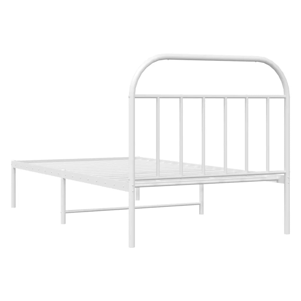Letto singolo | Letto per adulti | Giroletto con Testiera Metallo Bianco 100x190 cm