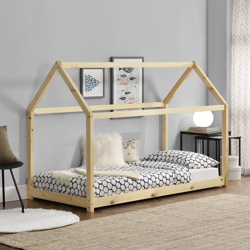 Letto per Cameretta Netstal a Casetta 80x160 cm Legno Naturale [en.casa]