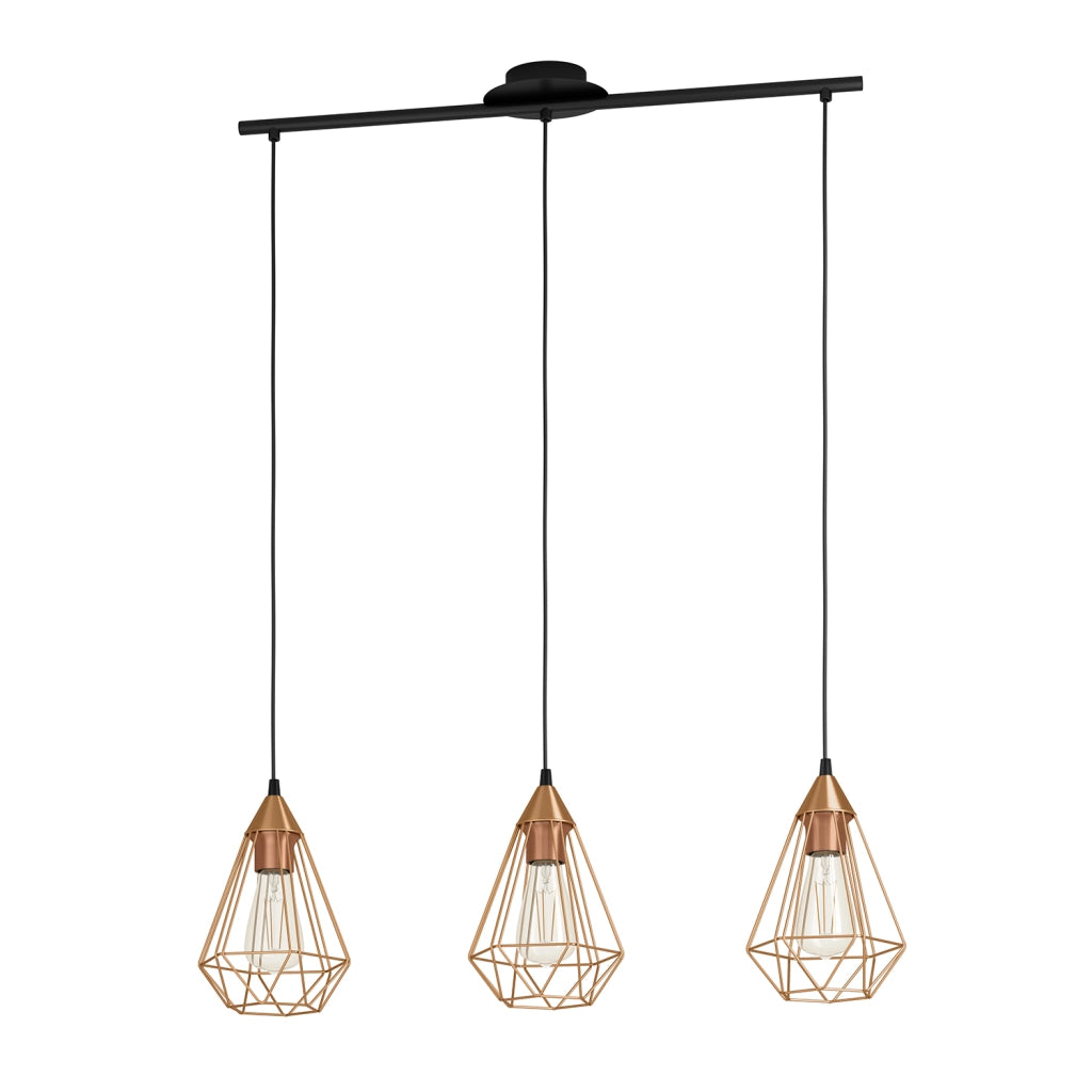 Lampadario A Sospensione Vintage Tarbes Acciaio Nero Rame 3 Luci E27