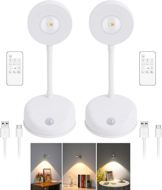 Due pezzi di 2000mAh Lampada da parete a occhio di gatto - Sensore di movimento LED - Lampada da parete a carica ricaricabile con regolazione di luminosità bianca - visualizzazione